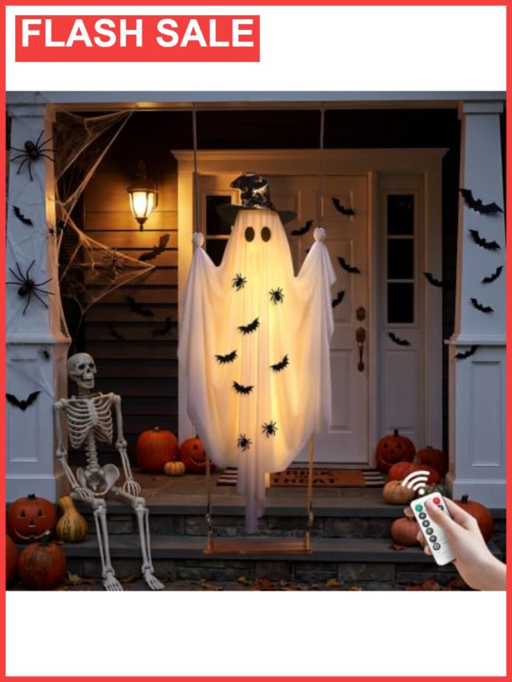 5 FT Light Up Swinging Ghost Halloween Outdoor Decor Remote 8 Modes Timer